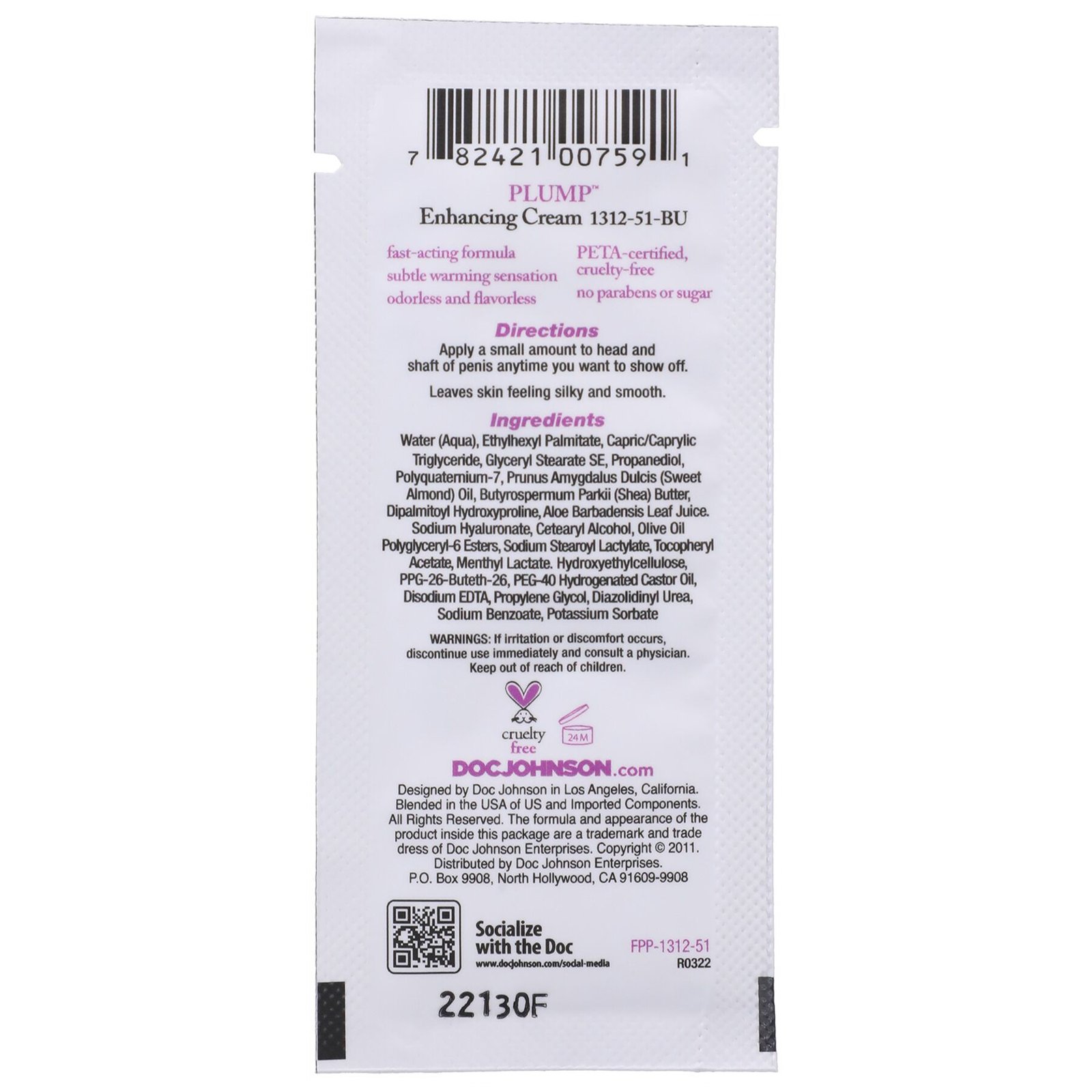 Крем для збільшення члена Doc Johnson Plump - Enhancing Cream For Men (7 г) - Зображення 2