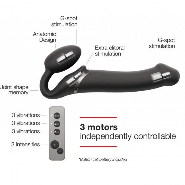 Безремінний страпон з вібрацією Strap-On-Me Vibrating Black M, діаметр 3,8см, пульт ДК, регульований - Зображення 5