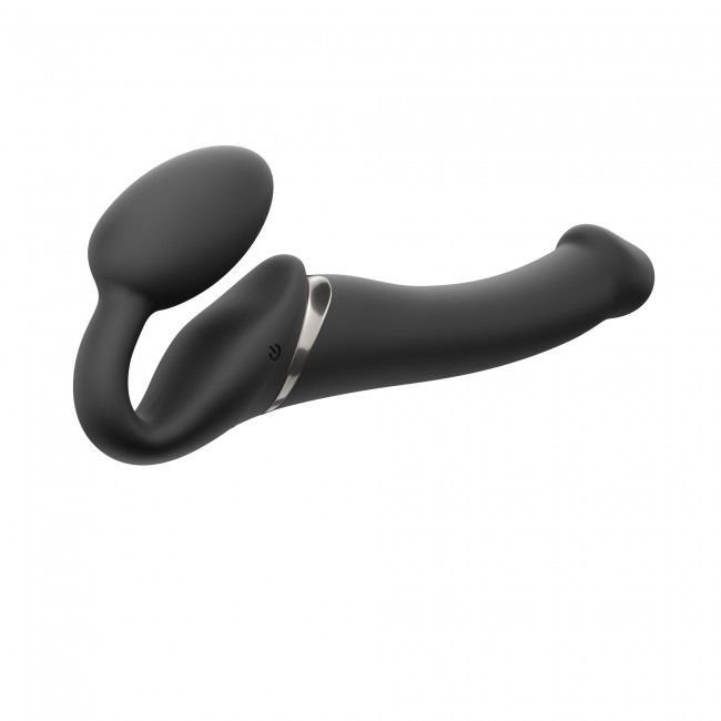 Безремінний страпон з вібрацією Strap-On-Me Vibrating Black M, діаметр 3,8см, пульт ДК, регульований