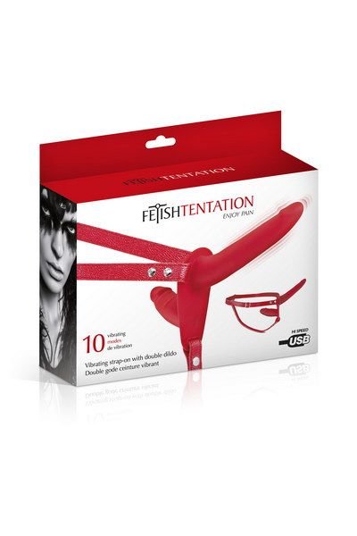 Подвійний страпон з вібрацією Fetish Tentation Vibrating Strap-On with Double Dildo Red - Зображення 3