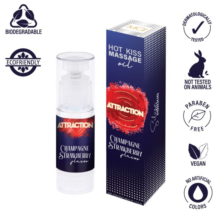 Їстівна масажна олія MAI Attraction Champagne Strawberry Hot Kiss (50 мл) - Зображення 3