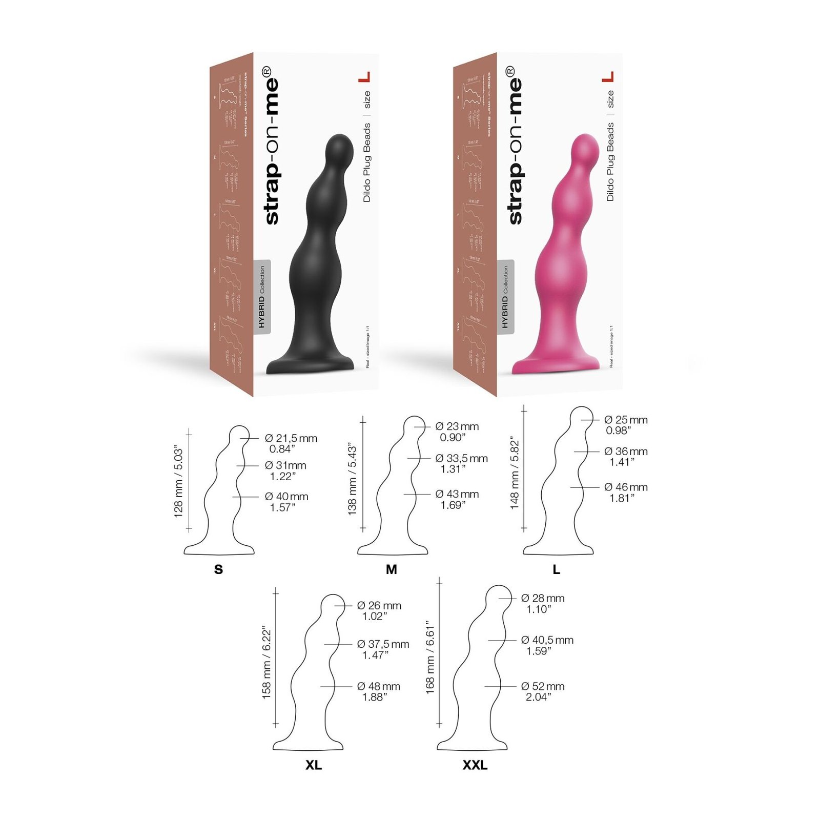 Насадка для страпона Strap-On-Me Dildo Plug Beads Black XXL - Зображення 4