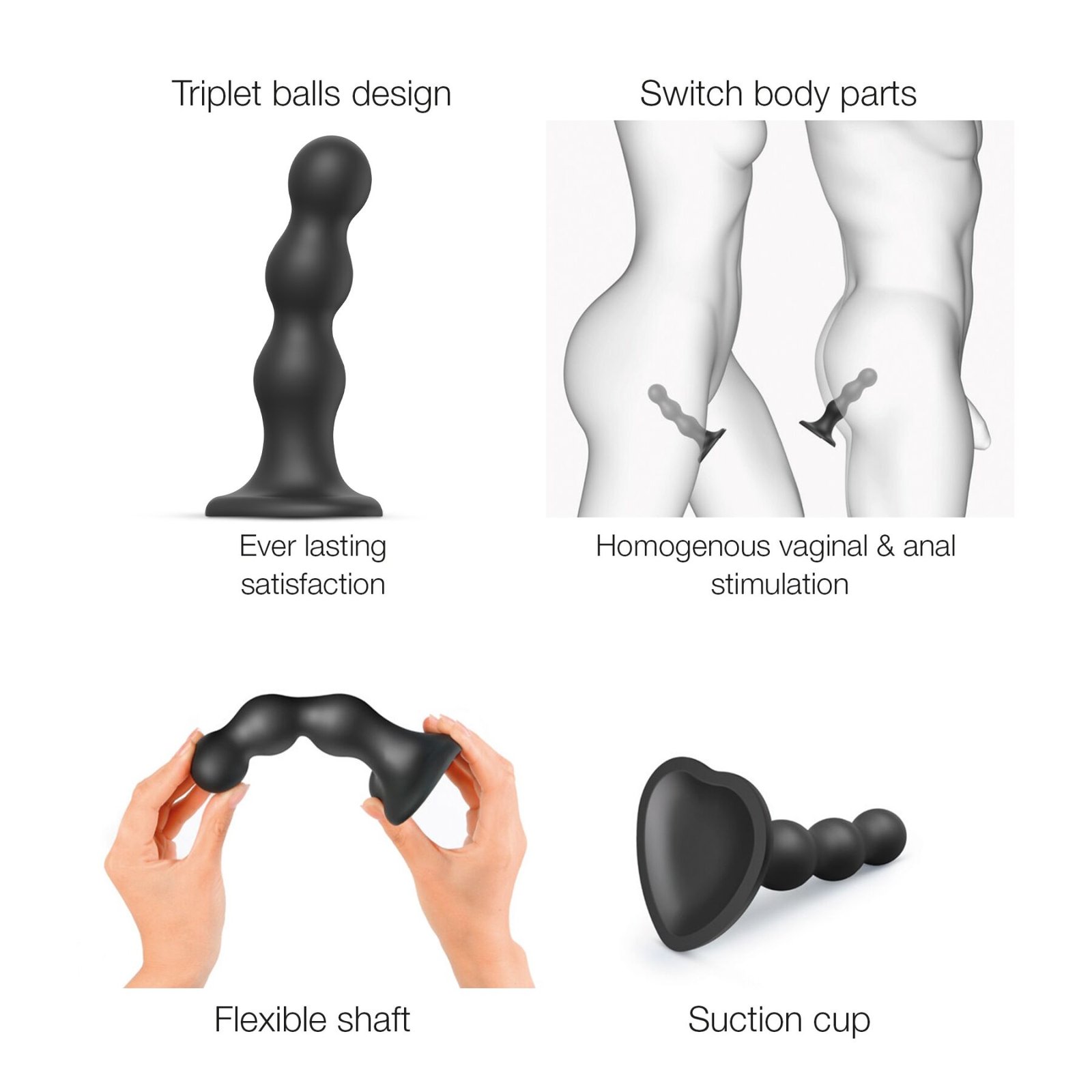 Насадка для страпона Strap-On-Me Dildo Plug Balls Black XL - Зображення 3