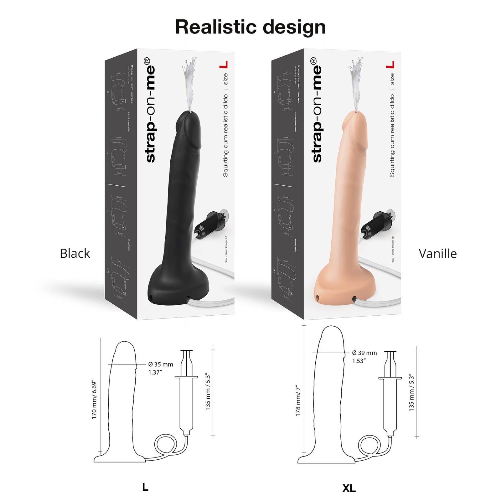 Фалоімітатор, що кінчає Strap-On-Me Squirting Cum Dildo Realistic Black, діам. 3,9 см, силікон - Зображення 4